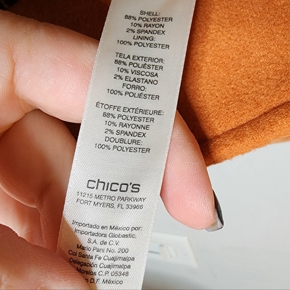Chico's russet orange swing jacket smooth plush 3/4 sleeve. - Picture 13 of 17